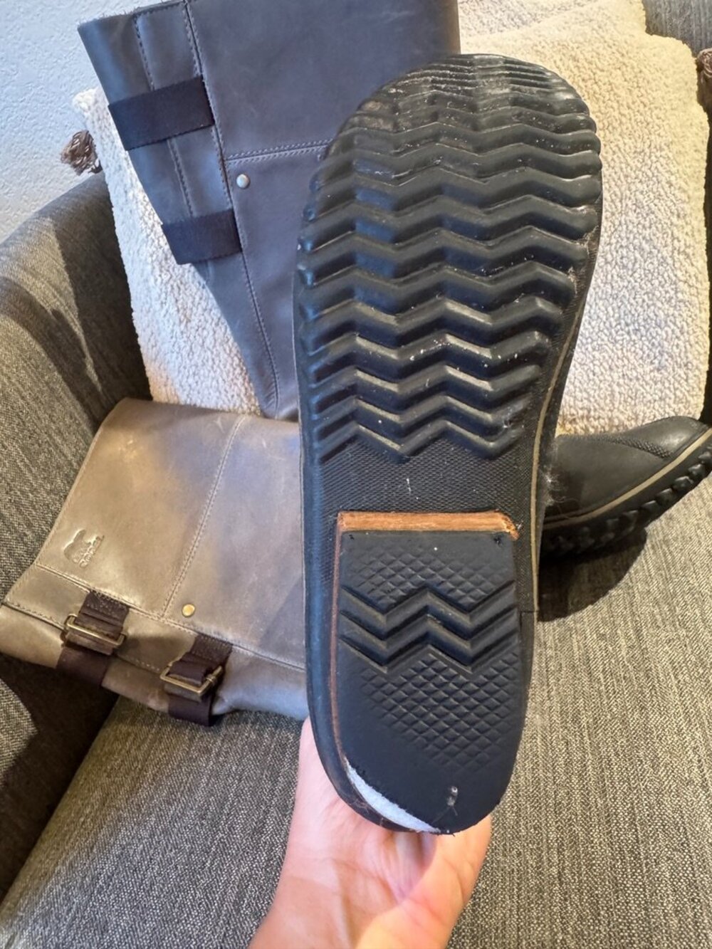 Sorel Slimpack Riding Tall Boots Gray Leather Sz 10 - Picture 6 of 11